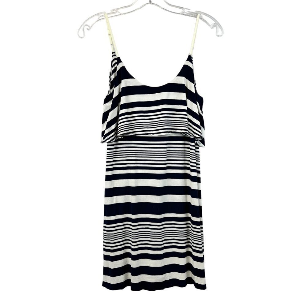 Emerald Sundae Womens Sleeveless Flounce Top Navy/Ivory Striped Sundress S